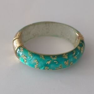 Vintage Elegant Gold and Green Bangle Bracelet